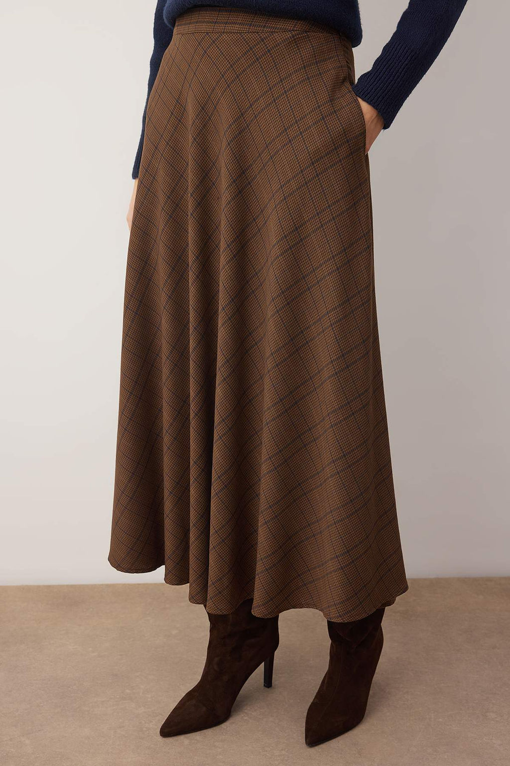 Kahverengi Ekoseli Can/A-Line Volanl? Dokuma Uzun Maxi Etek TWOAW26ET00165 - Trendyolmilla фото 3