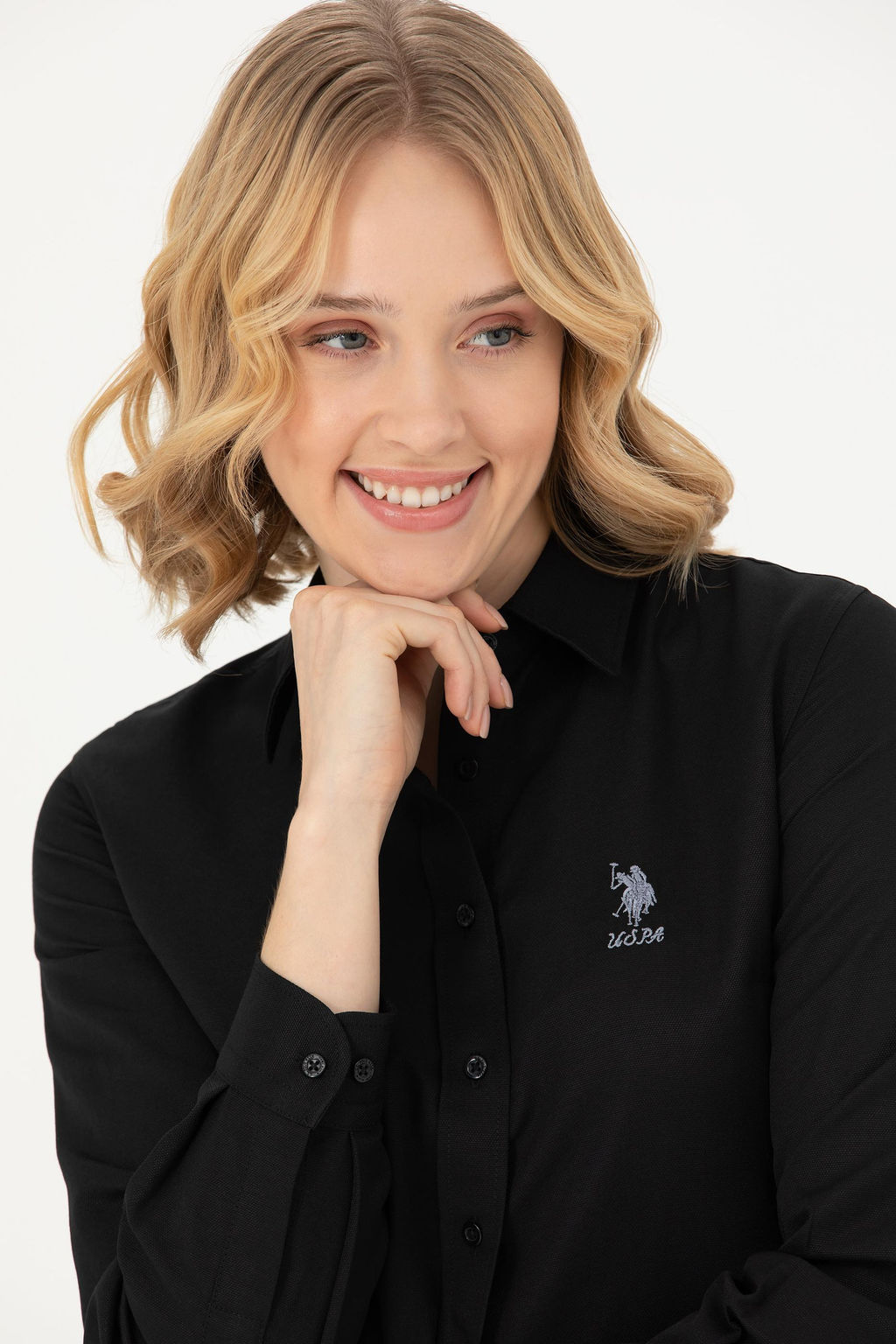 Женская черная базовая рубашка с длинным рукавом - U.s. polo assn фото 16