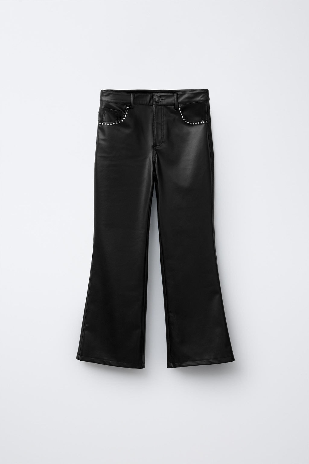 STUDDED LEATHER EFFECT FLARE TROUSERS