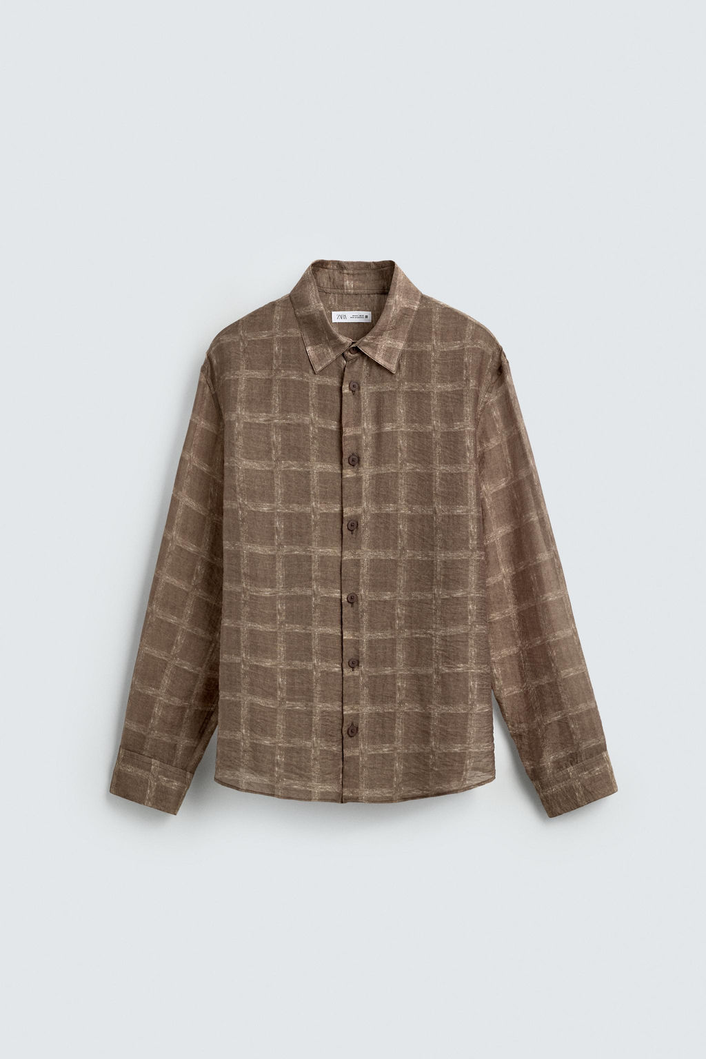 CAMISA SEMITRANSPARENTE CUADROS / Tostado