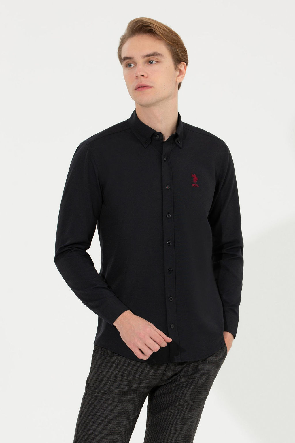U. S. Polo Assn / Рубашка мужская черная Uzunkol Basic - U.s. polo assn фото 4