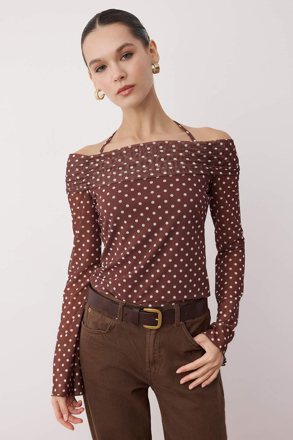 Trendyolmilla Haki Flare Kollu Baglama Detayl? Orme Madonna Yaka Bluz TWOSS24BZ00046 фото 10