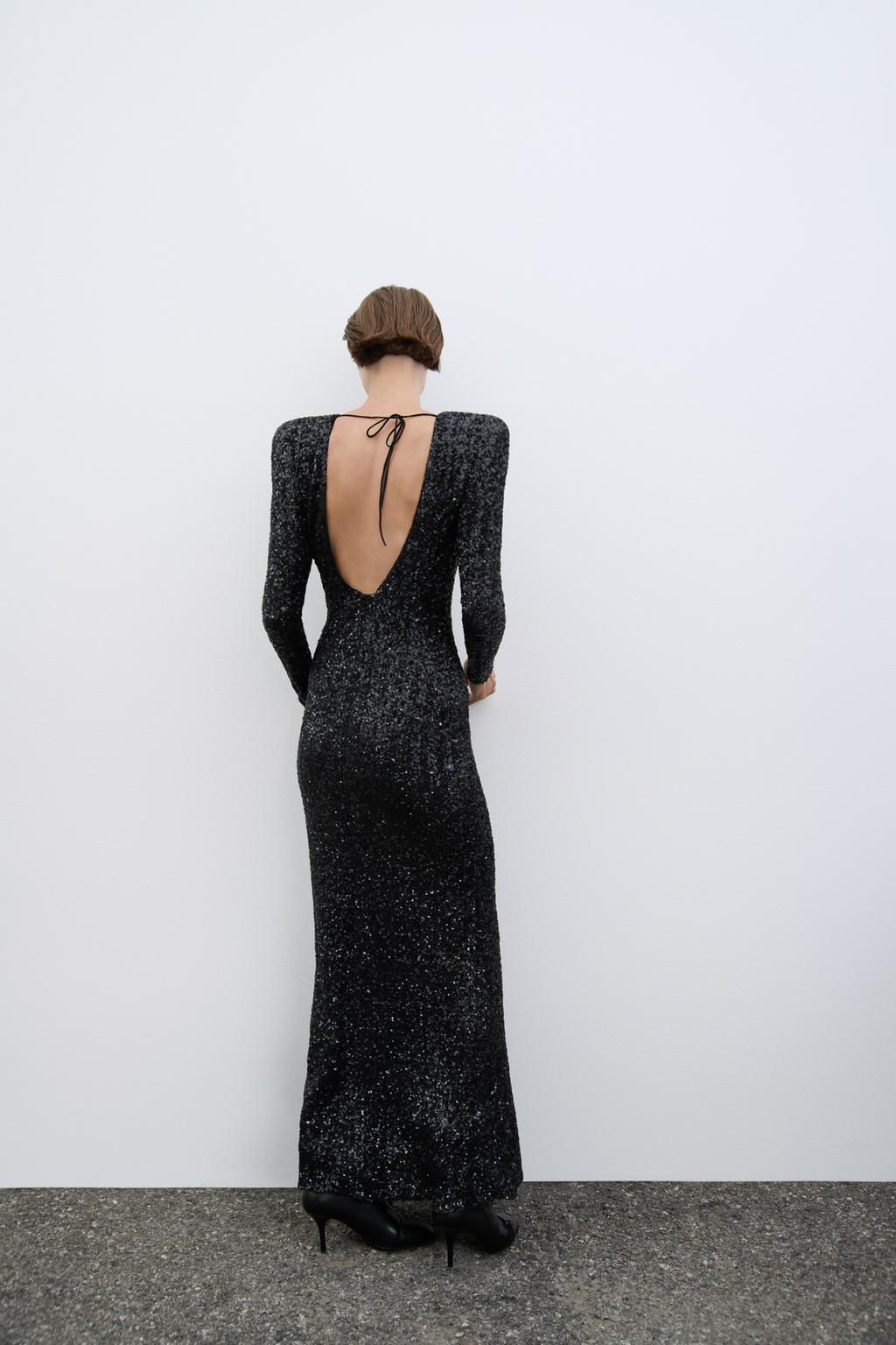ZW COLLECTION SEQUINNED DRESS WITH SHOULDER PADS - Zara фото 6