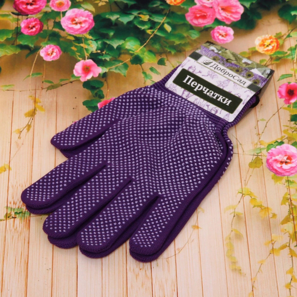 Цена за 5 шт. Перчатки нейлоновые "Классика" с ПВХ покрытием фиолетовые 8 р-р ДоброСад