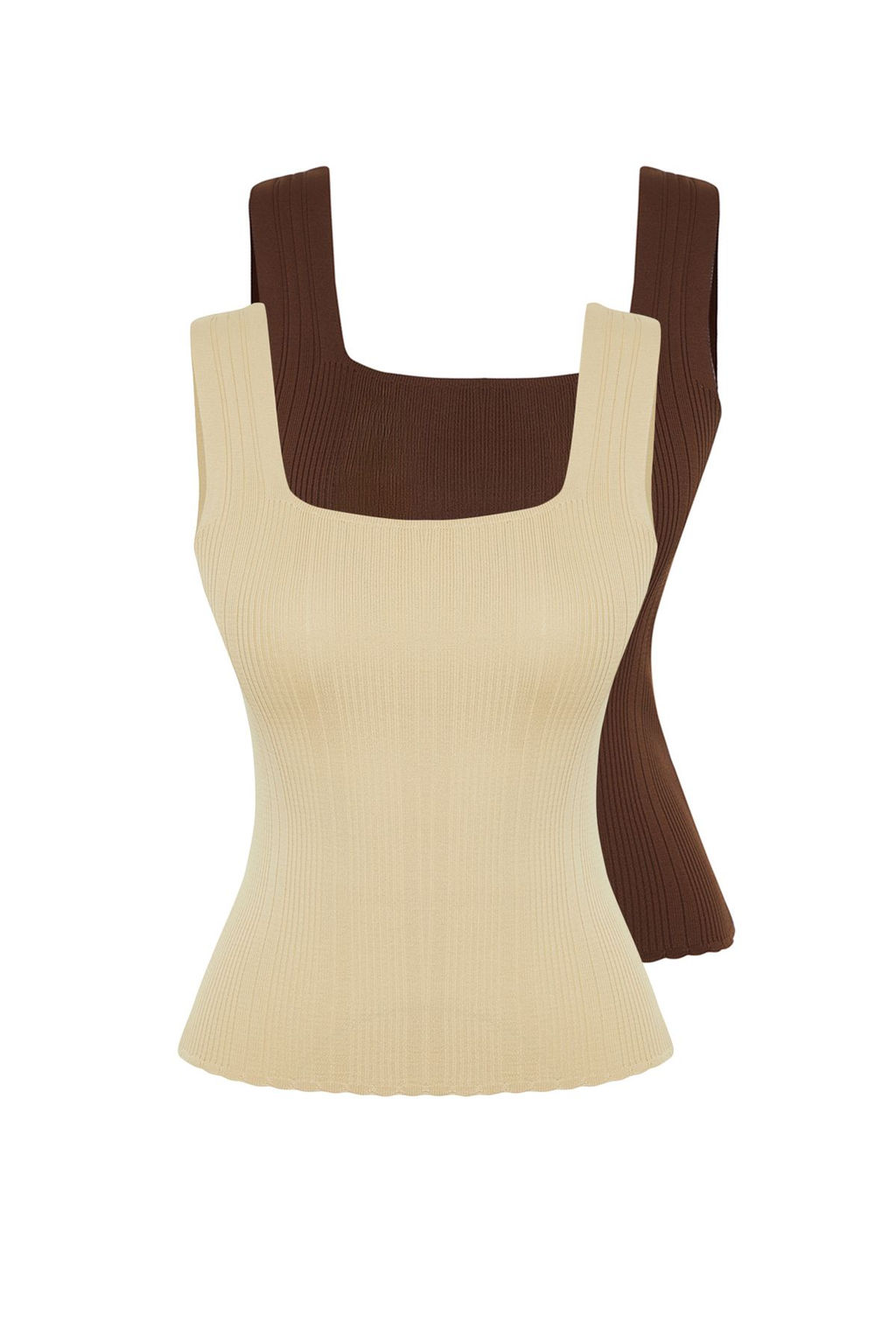 Tas-Kahverengi Basic Ikili Paket Top Ince Bluz TWOSS24BZ00623