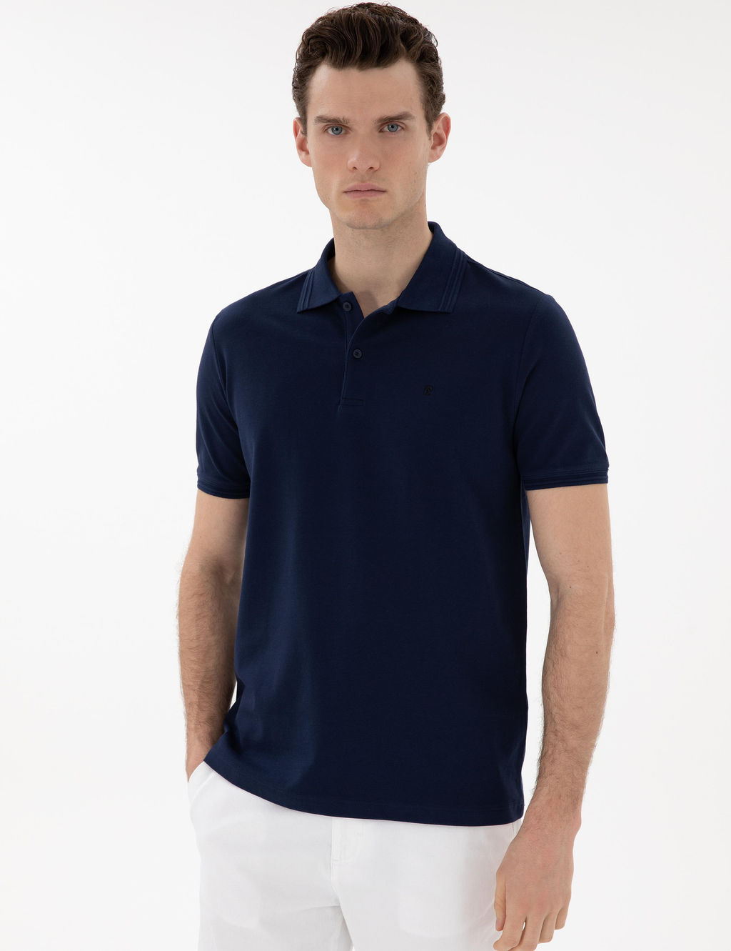 Lacivert Regular Fit %100 Pamuk Polo Yaka Basic Ti__rt