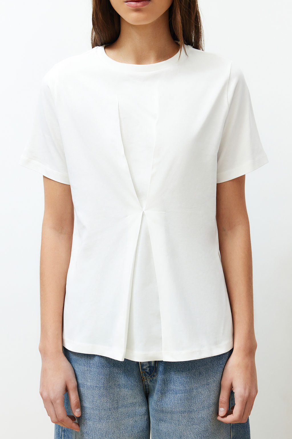 Ekru Onden Pilise Detayl? Regular/Normal Kal?p Bisiklet Yaka Orme Bluz TWOSS24BZ00302