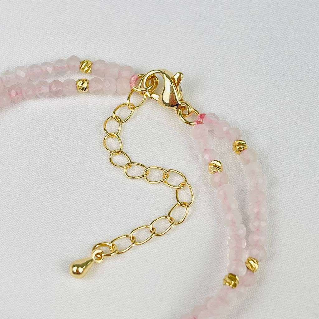 Браслет двойной из Розового кварца и Лепидолита 18 см +