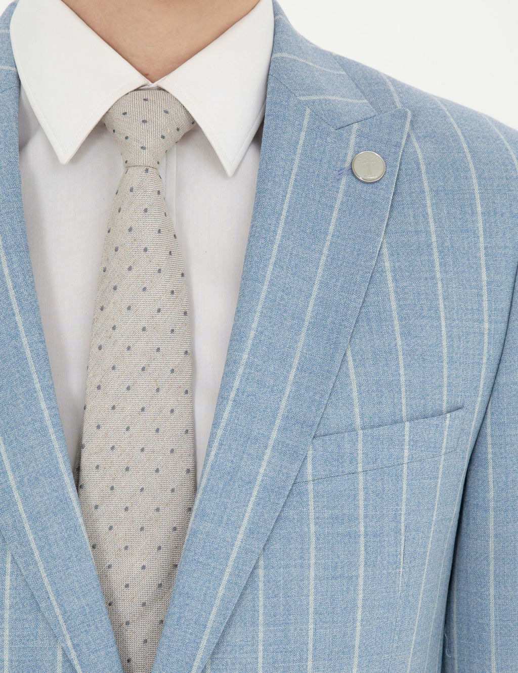 A__k Mavi Ekstra Slim Fit _izgili Y_n Tak_m Elbise