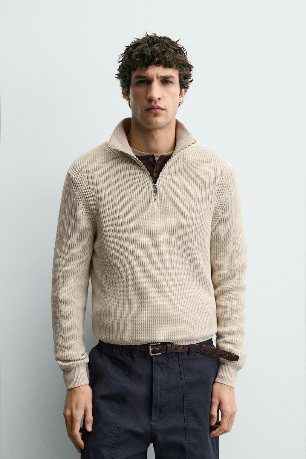JERSEY PUNTO PERLADO CUELLO CREMALLERA / Crudo medio - Zara фото 2