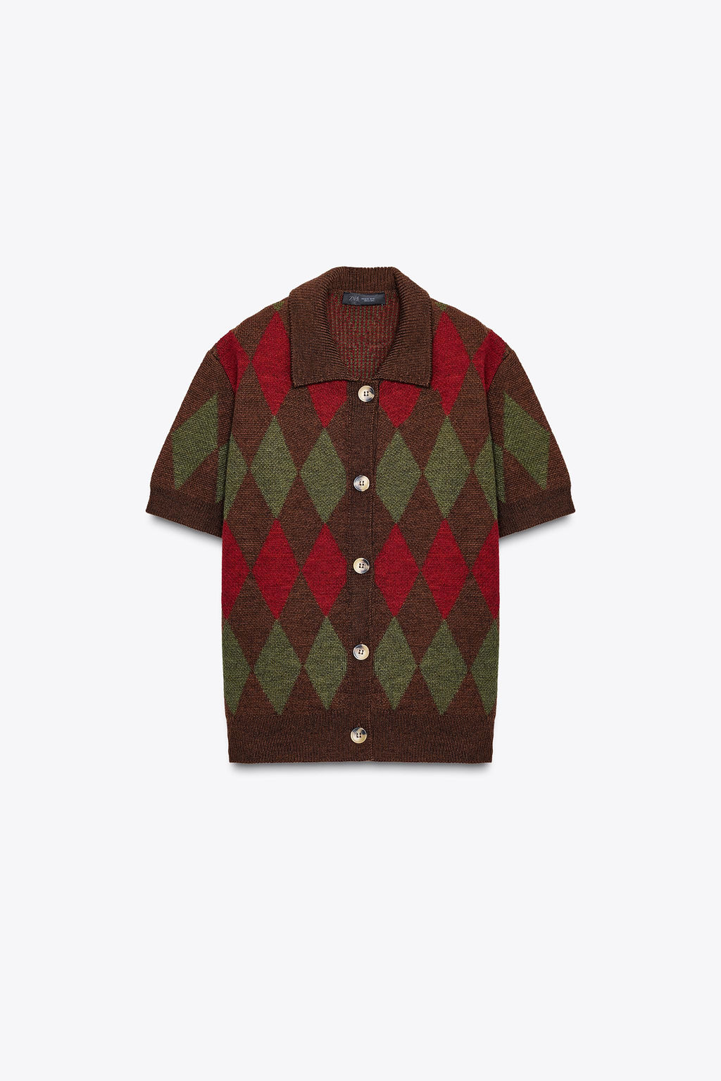 ARGYLE KNIT POLO CARDIGAN - Zara фото 5