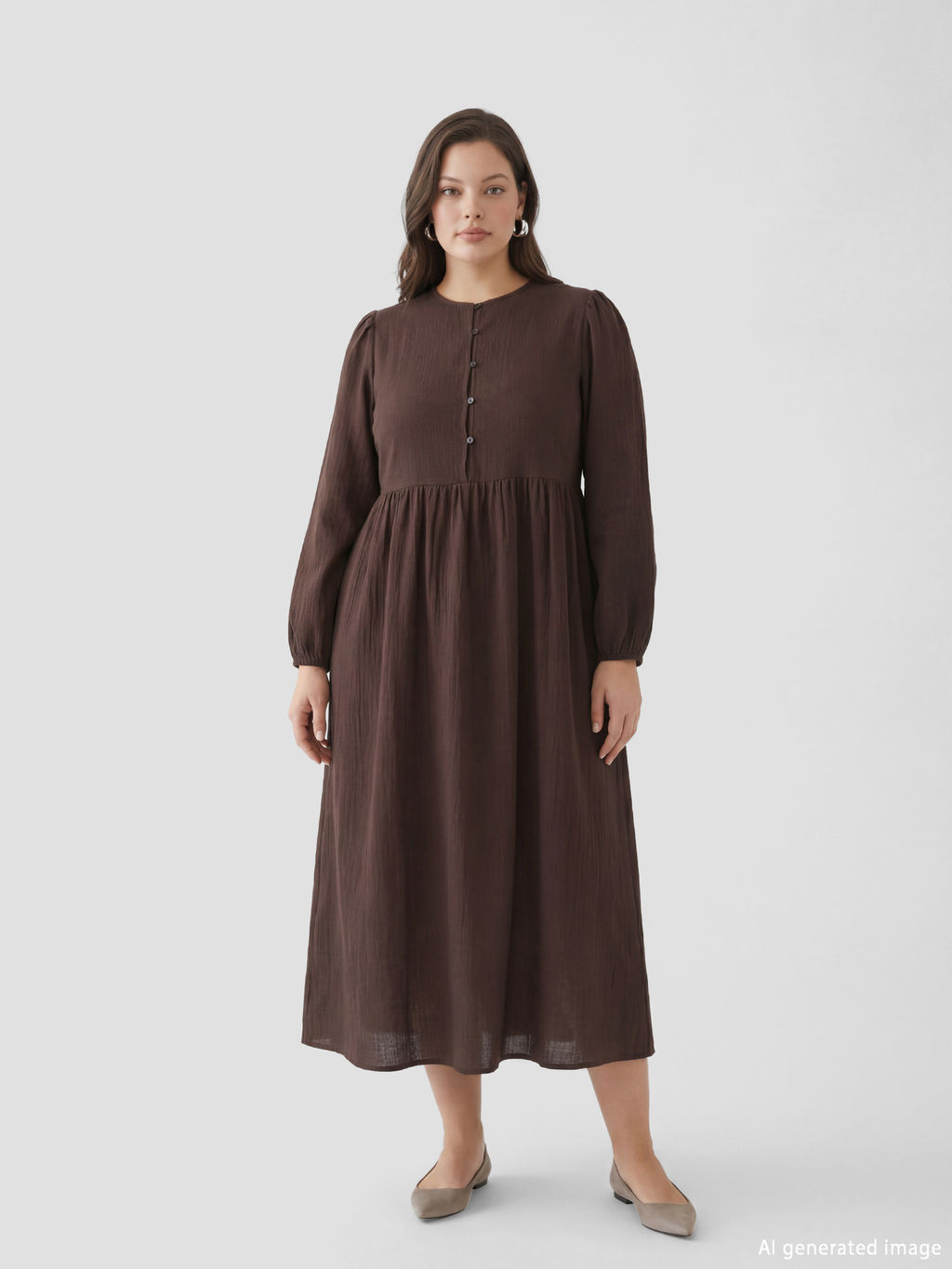 Bisiklet Yaka Balon Kollu M?slin Elbise