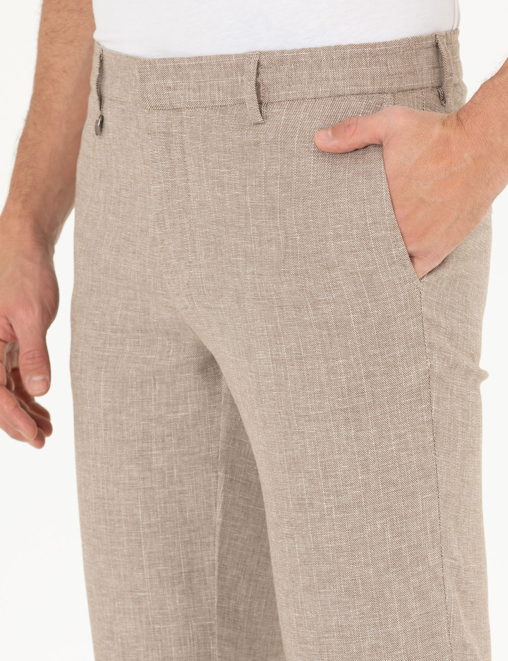 A__k Kahverengi Keten Kar___ml_ Jogger Kuma_ Pantolon