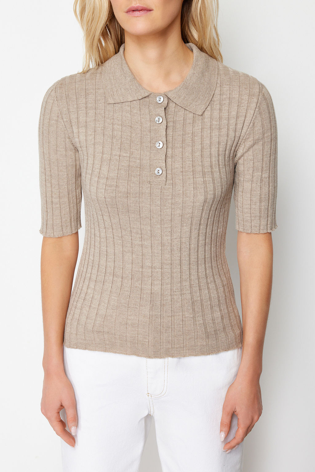 Vizon Basic Polo Yaka T-Shirt Gorunumlu Ince Bluz TWOSS20BZ0112