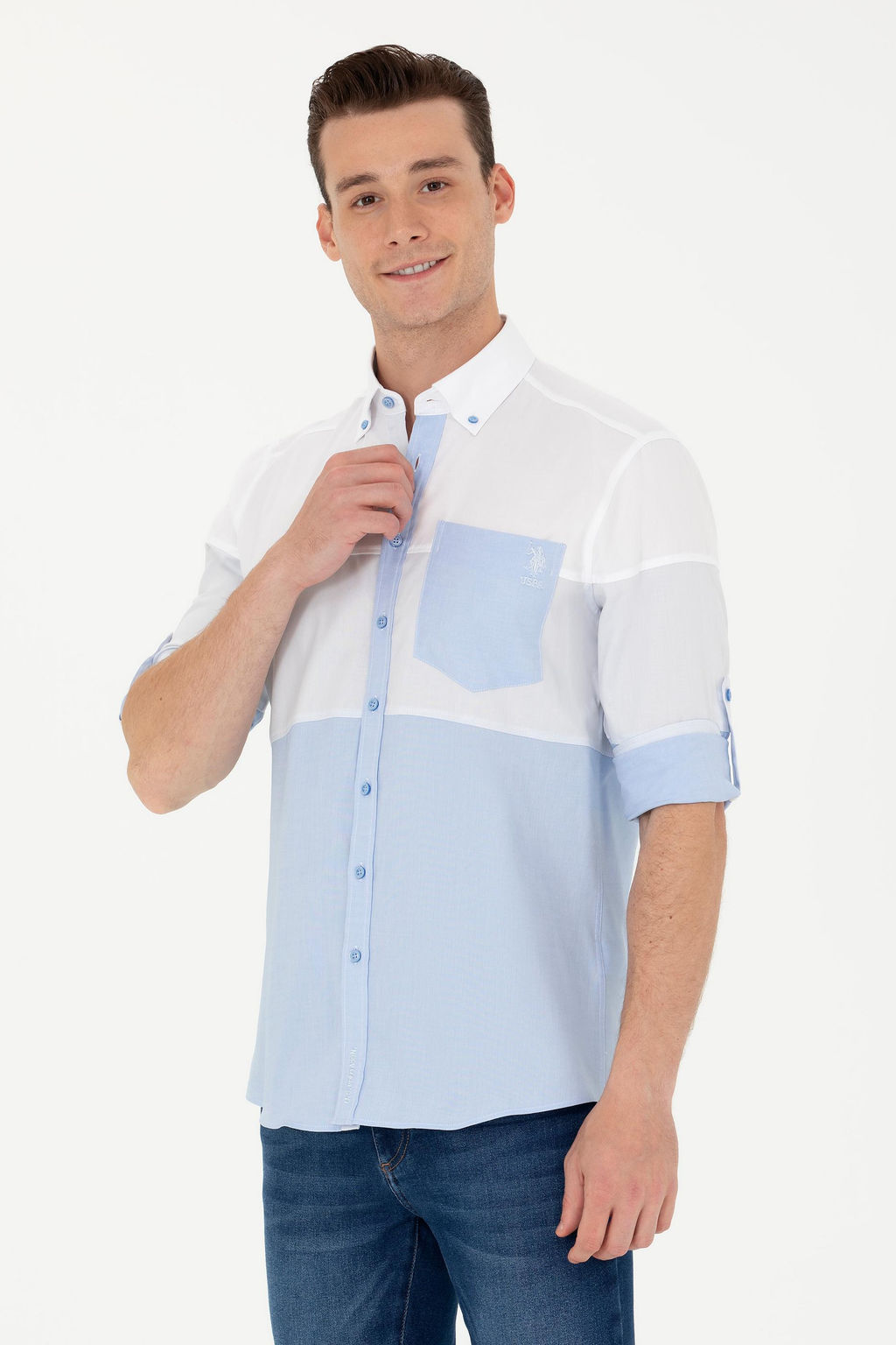Мужская синяя рубашка с длинным рукавом - U.s. polo assn фото 3