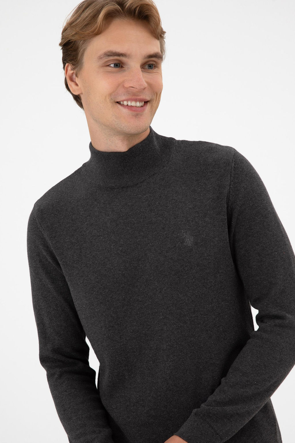 Erkek Slim Fit Bo_azl_ Antrasit Melanj Basic Kazak - U.s. polo assn фото 2