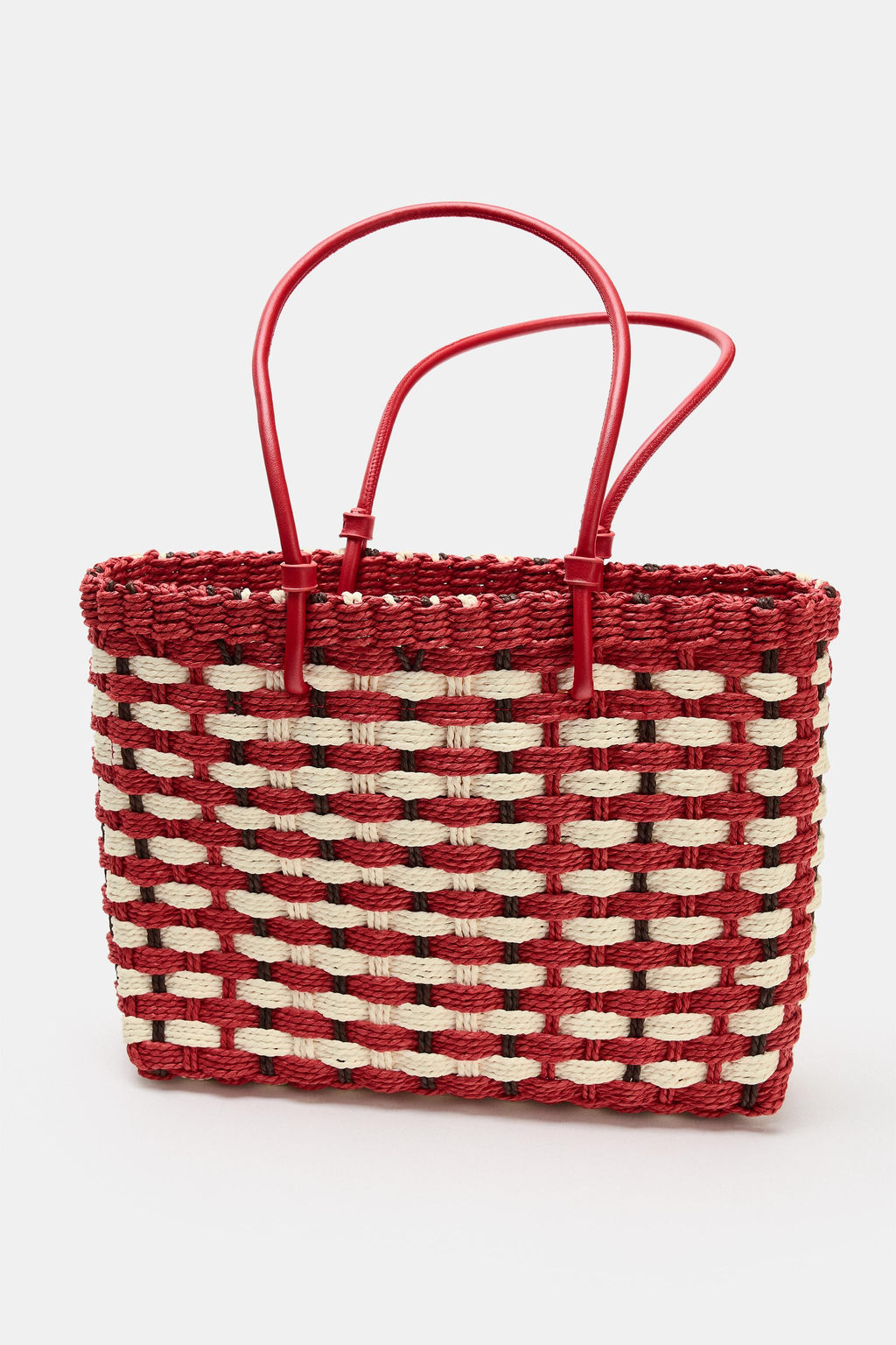 BOLSO MINI SHOPPER EFECTO TRENZADO / Rojo - Zara фото 8