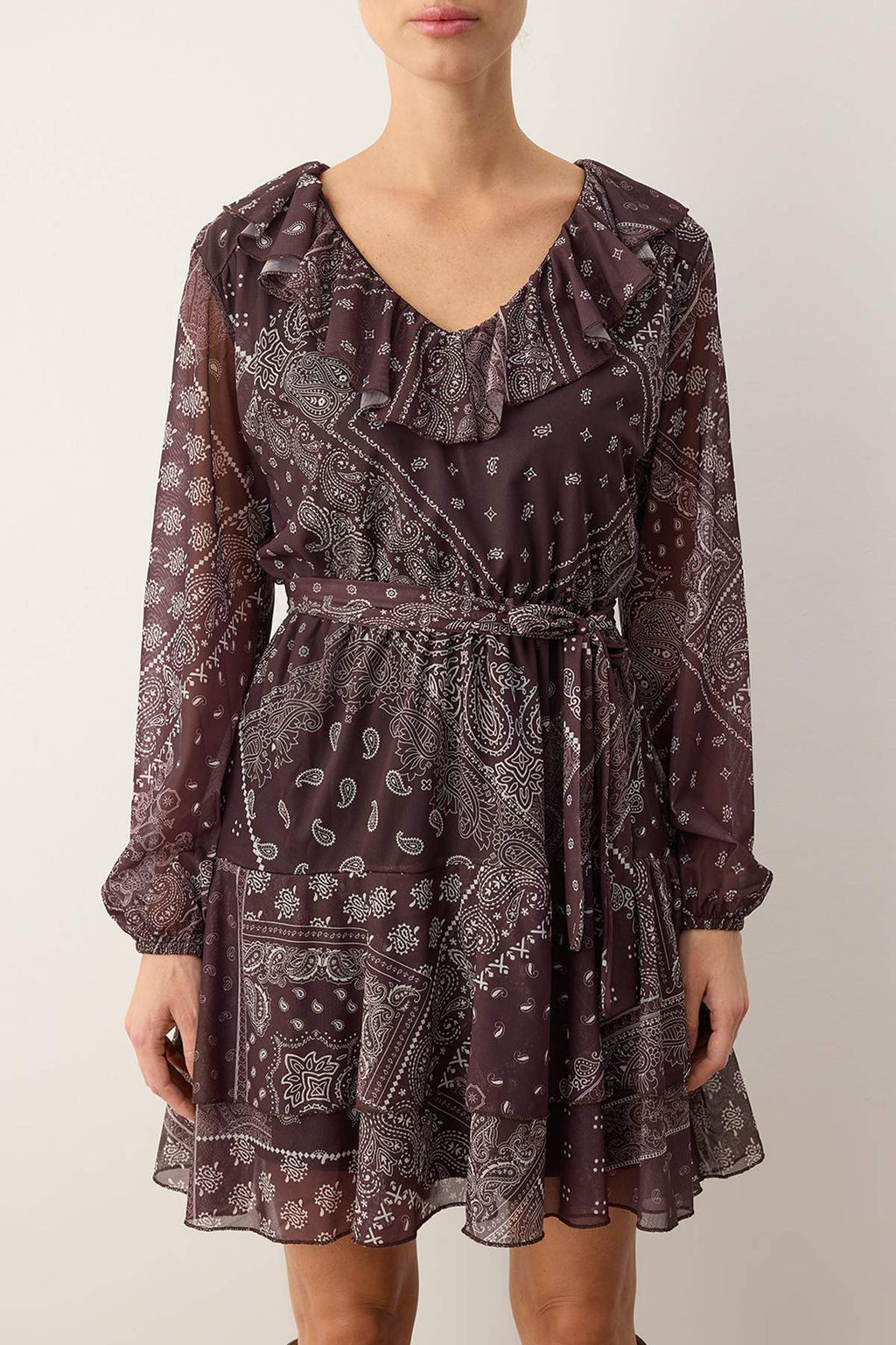 Cok Renkli Boho/Boho Chic Bask?l? F?rf?r Detayl? Mini Tul Esnek Orme Elbise TWOAW26EL00251