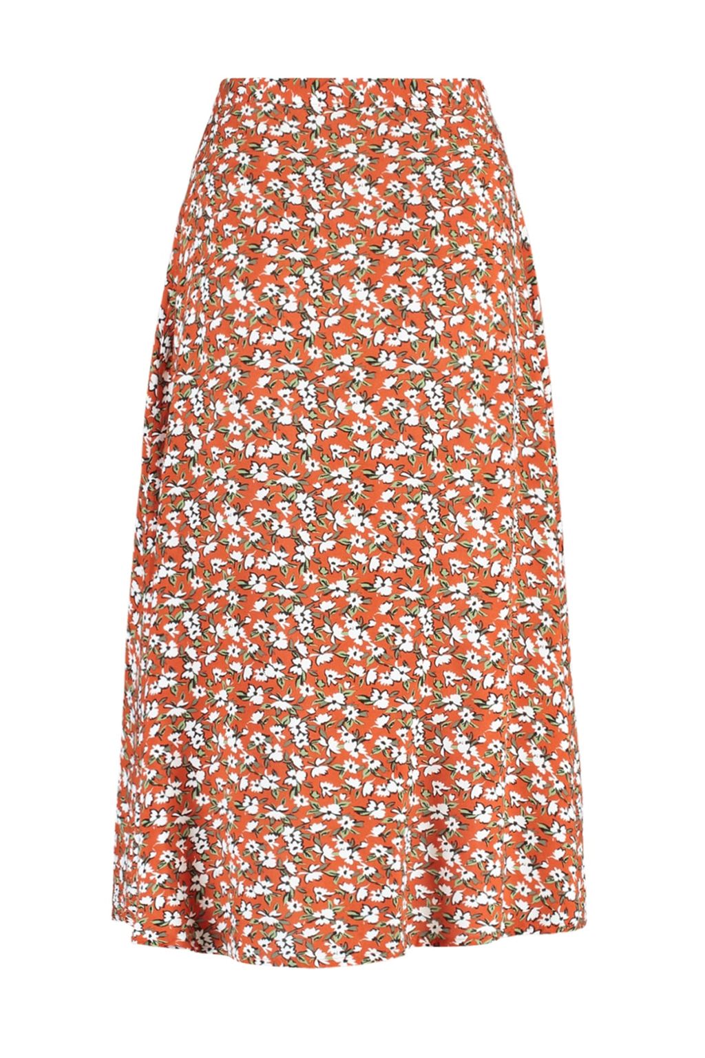 Kiremit Y?rtmac Detayl? Cicek Desenli Viskon Kumasl? Midi Boy Dokuma Etek TWOSS20ET0230