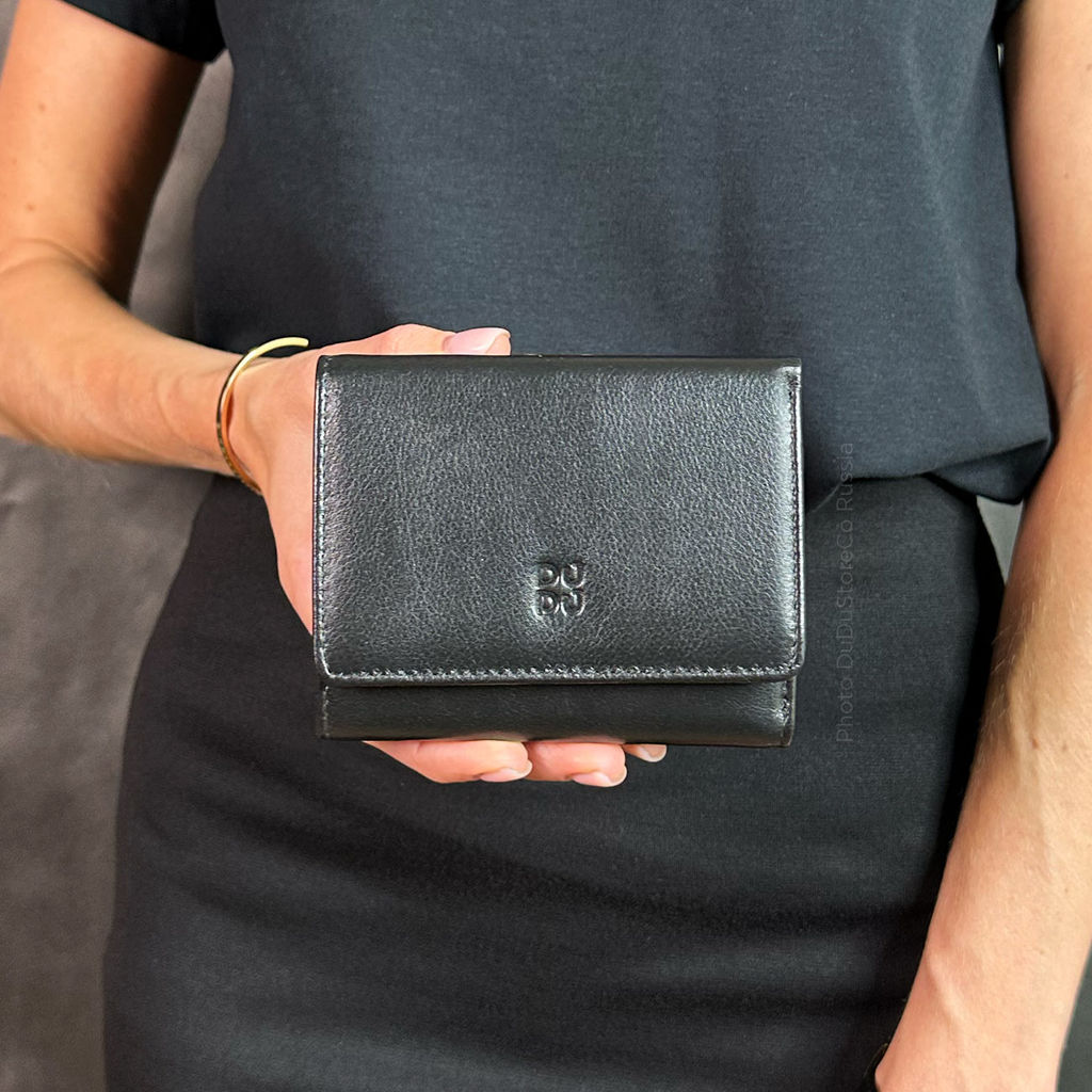 Итальянский женский кожаный кошелек DuDu серии Corsica | черный поп - Dudubags фото 7