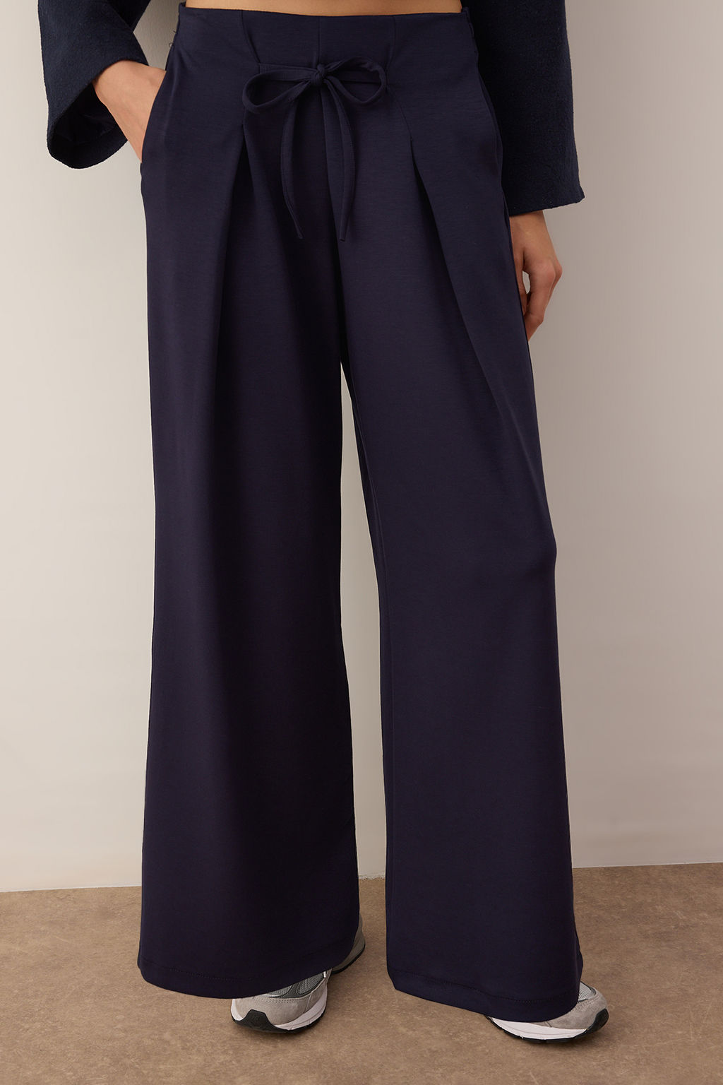 Lacivert Wide Leg umusak Kumasl? Pilili Esnek Orme Pantolon TWOAW26PL00138