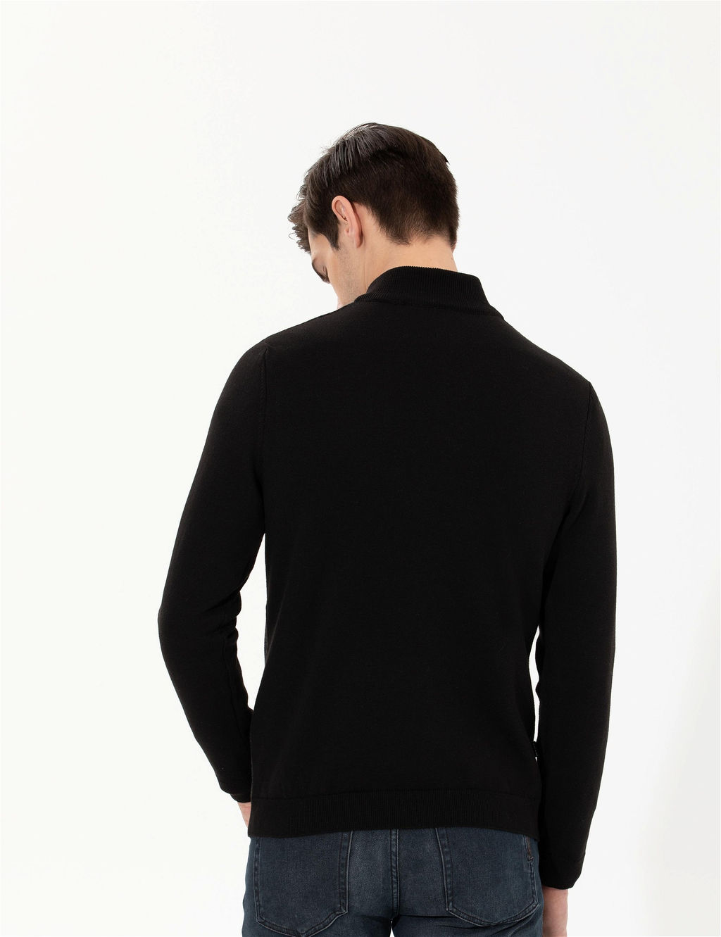 Siyah Slim Fit Fermuarl_ Dik Yaka Triko Kazak - Pierre cardin фото 5