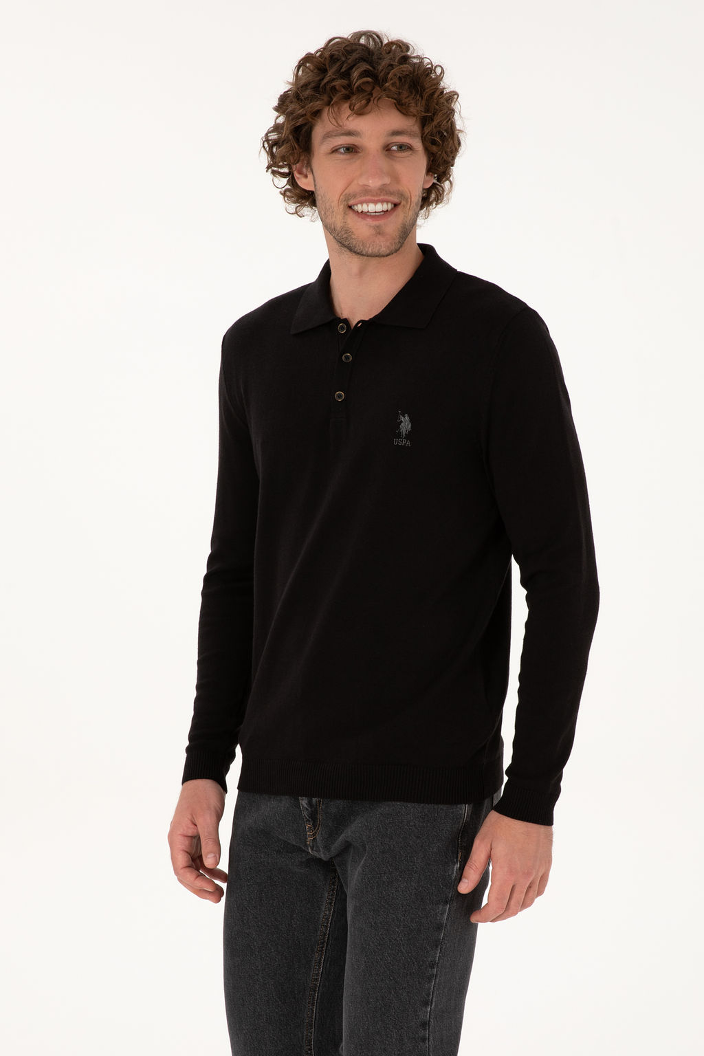 Erkek Slim Fit Polo Yaka Siyah Basic Kazak - U.s. polo assn фото 9