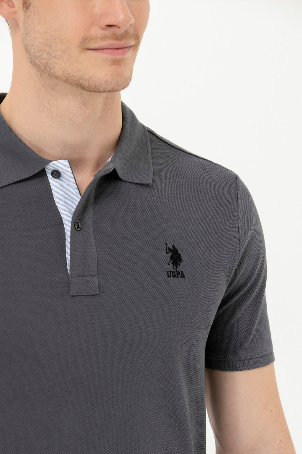 Мужская базовая футболка с воротником поло антрацитового цвета - U.s. polo assn фото 7