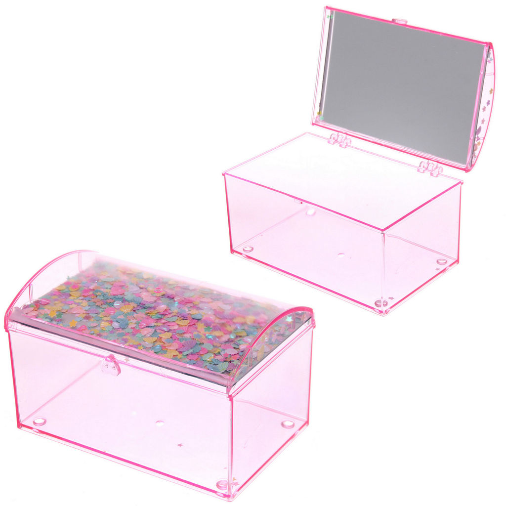Цена за 3 шт. Шкатулка пластиковая с зеркалом "KiKi HAUS", сундучок, цвет розовый, 14.5*9.5*9см (в пакете)