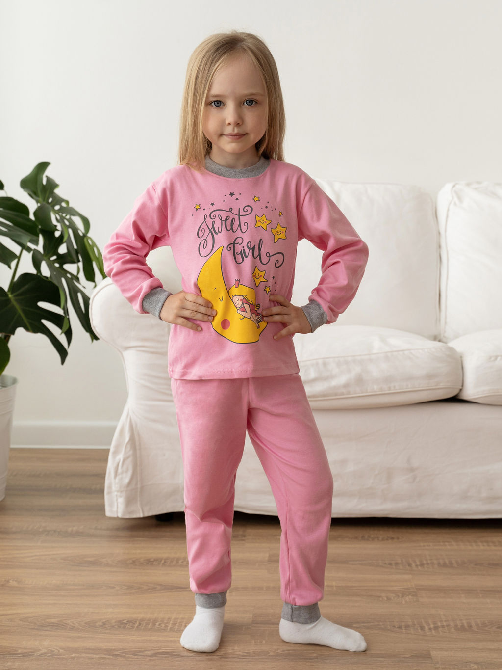 Пижама детская розовая принт девочка