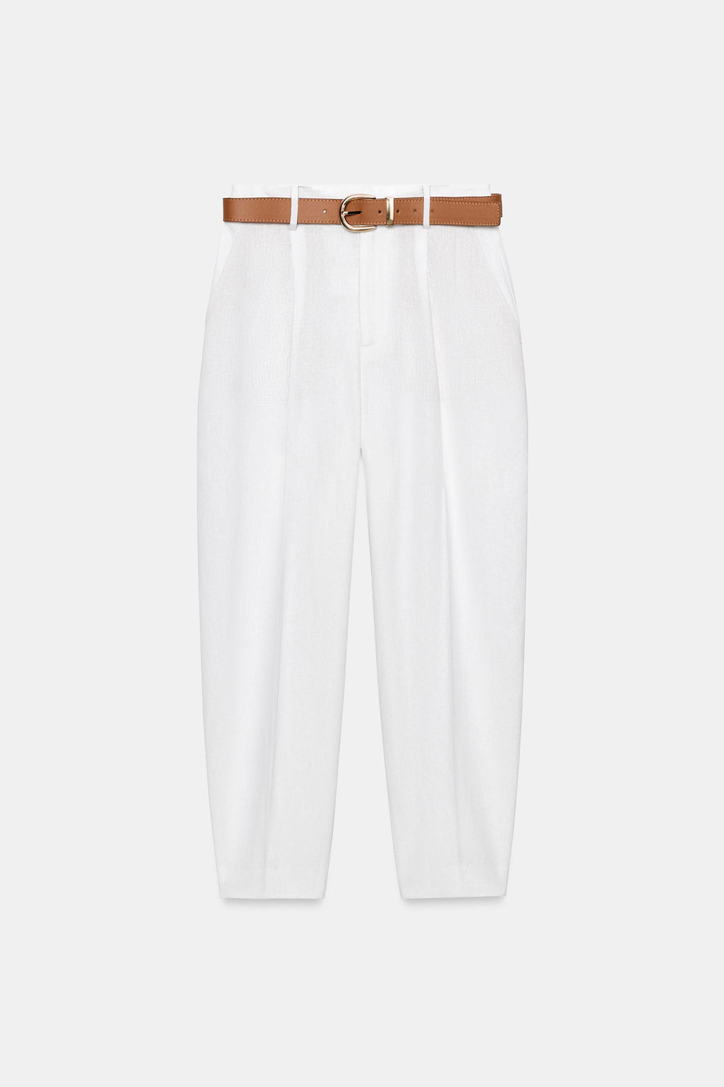 PANTAL?N CINTUR?N CON LINO / Blanco - Zara фото 2