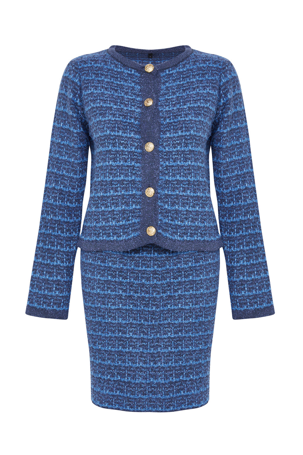 Indigo Orgu Detayl? Yumusak Dokulu H?rka-Etek Triko Alt-Ust Tak?m TWOAW24AU00001