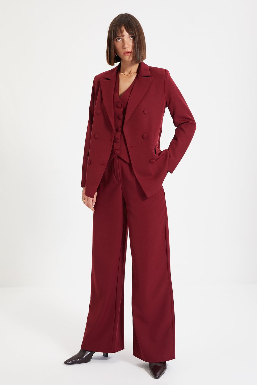 Bordo Regular Astarl? Dokuma Blazer Ceket TWOSS21CE0137