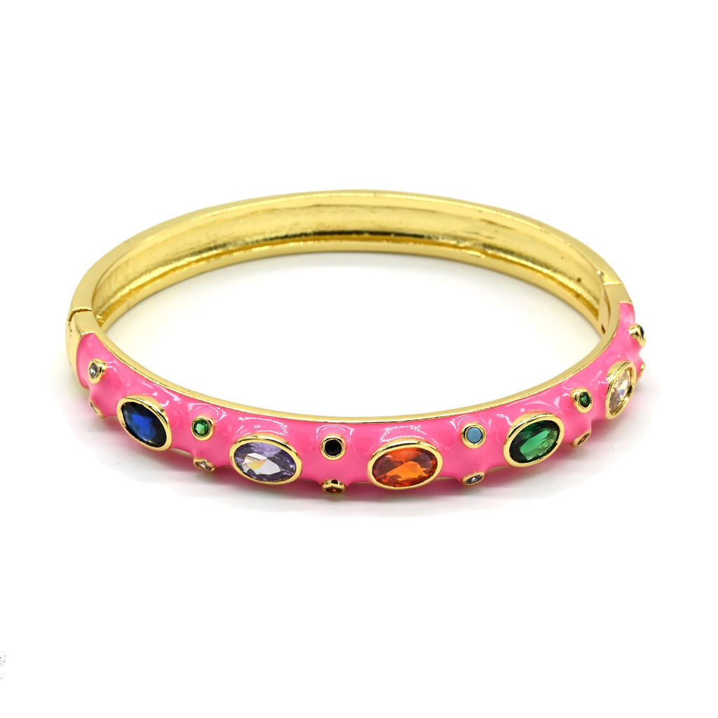 Браслет круглый с эмалью и цирконами цв.малиновый, 16,5см