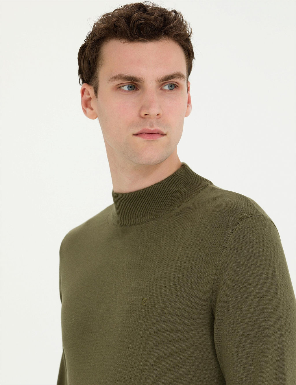 Koyu Haki Slim Fit Yar_m Bal_k__ Yaka Basic Triko Kazak - Pierre cardin фото 2