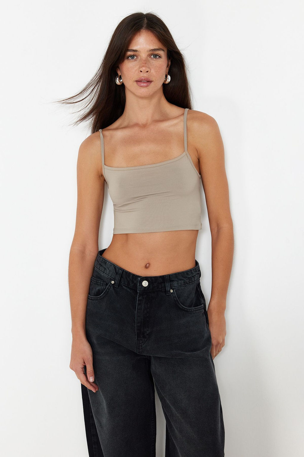 Siyah-Vizon 2li Paket Poliamid Icerikli Ask?l? Crop Fitted Esnek Orme Atlet TWOSS24AL00053