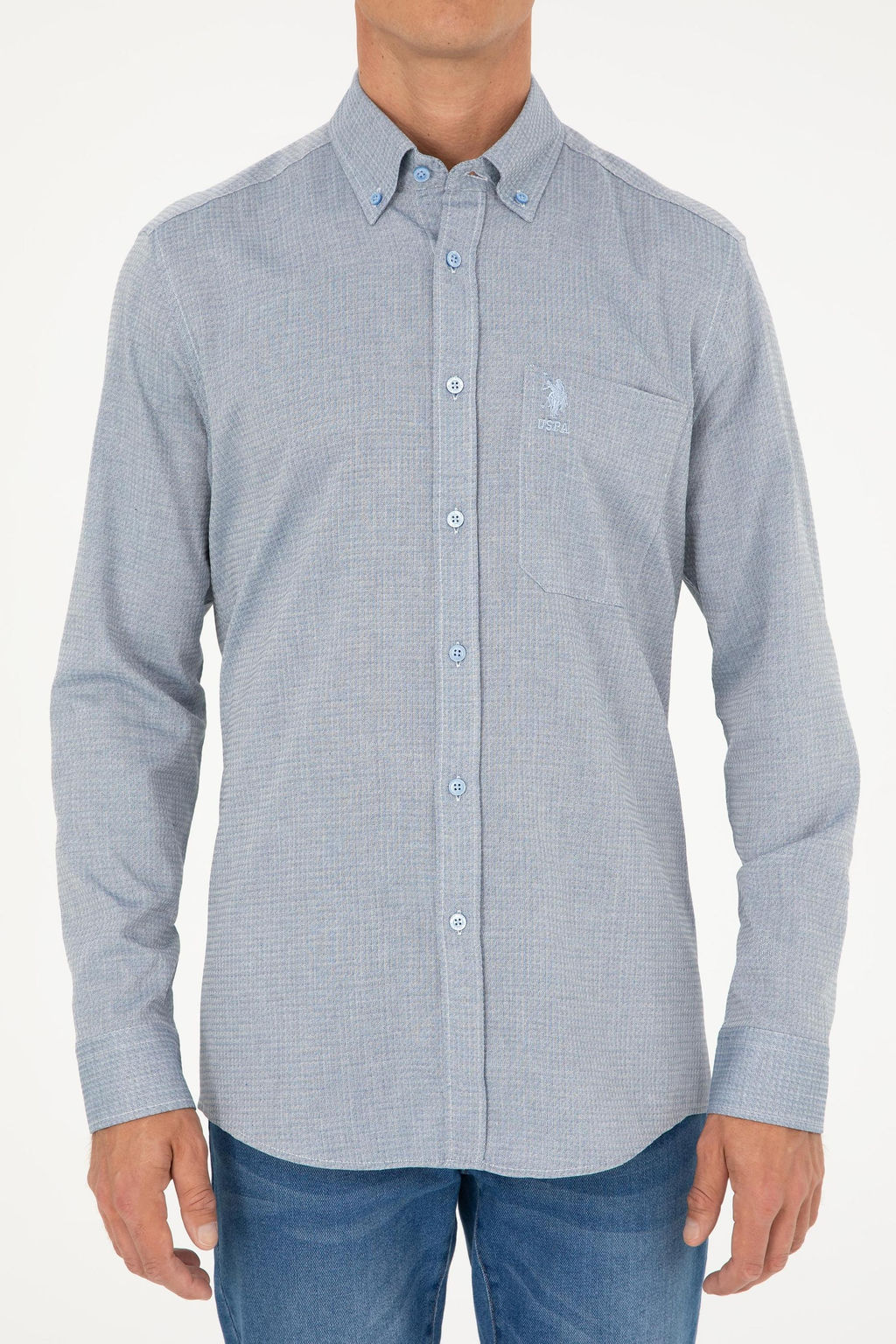 Мужская синяя рубашка с длинным рукавом Неожиданная скидка в корзине - U.s. polo assn фото 6