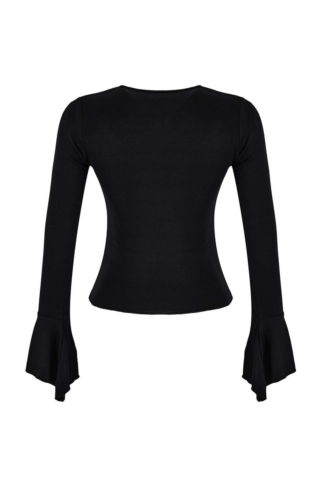 Siyah Fitted/Vucuda Oturan Uzun Kollu Volanl?/F?rf?rl? Premium Yumusak Orme Bluz TWOSS26BZ00152