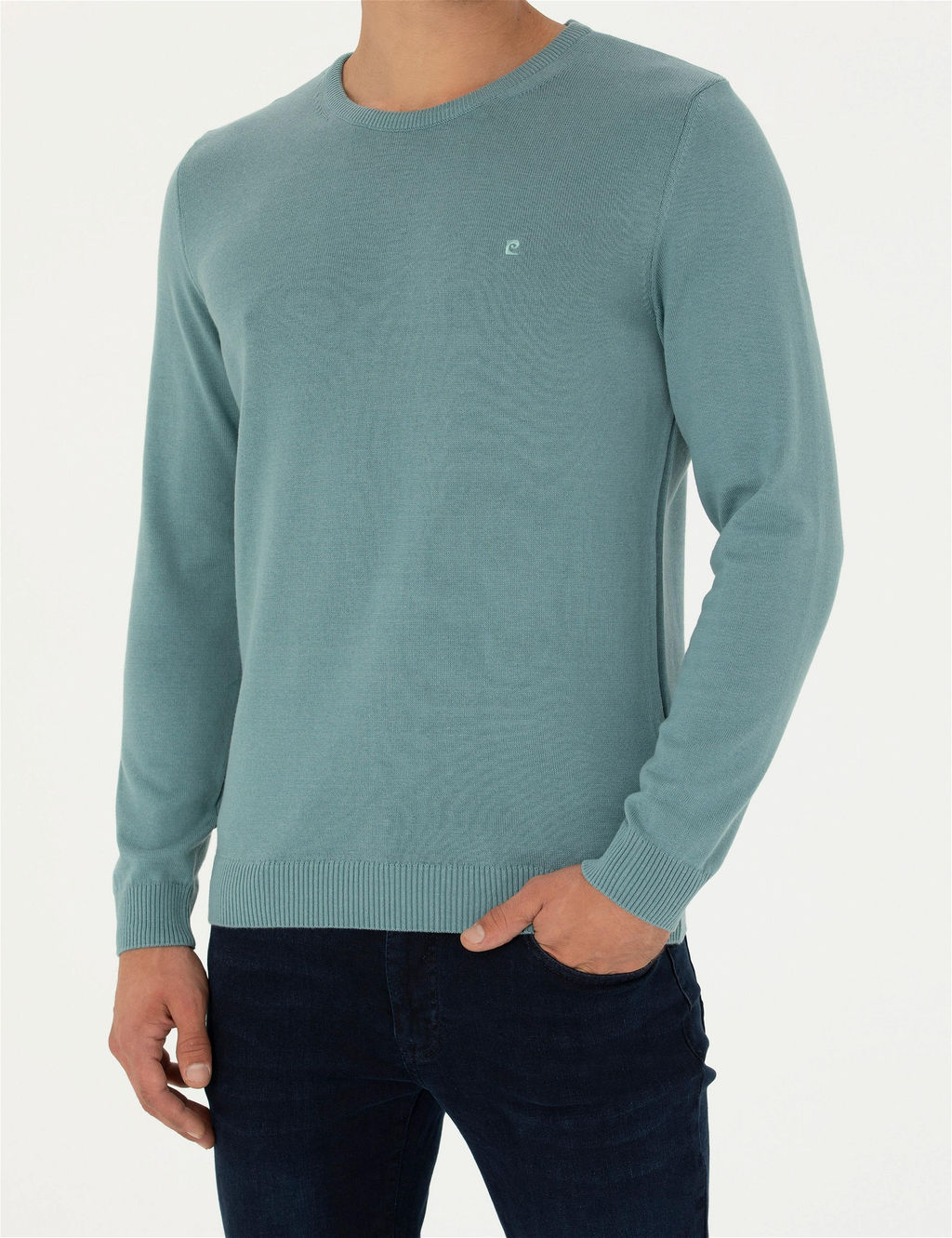 Koyu Mint Slim Fit Bisiklet Yaka Basic Triko Kazak - Pierre cardin фото 6