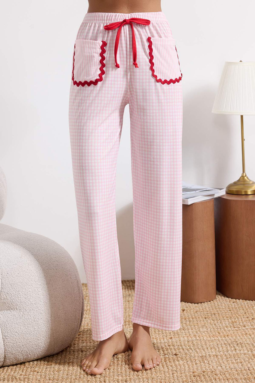 Beyaz-Pembe Ekoseli Kalpli Serit Detayl? Orme Pijama Tak?m? THMSS26PT00063 - Trendyolmilla фото 3