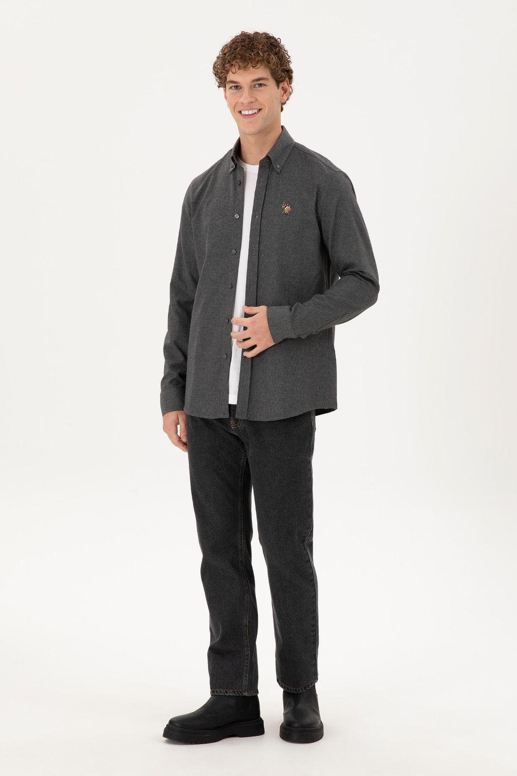 Мужская рубашка антрацитового цвета с длинным рукавом - U.s. polo assn фото 4