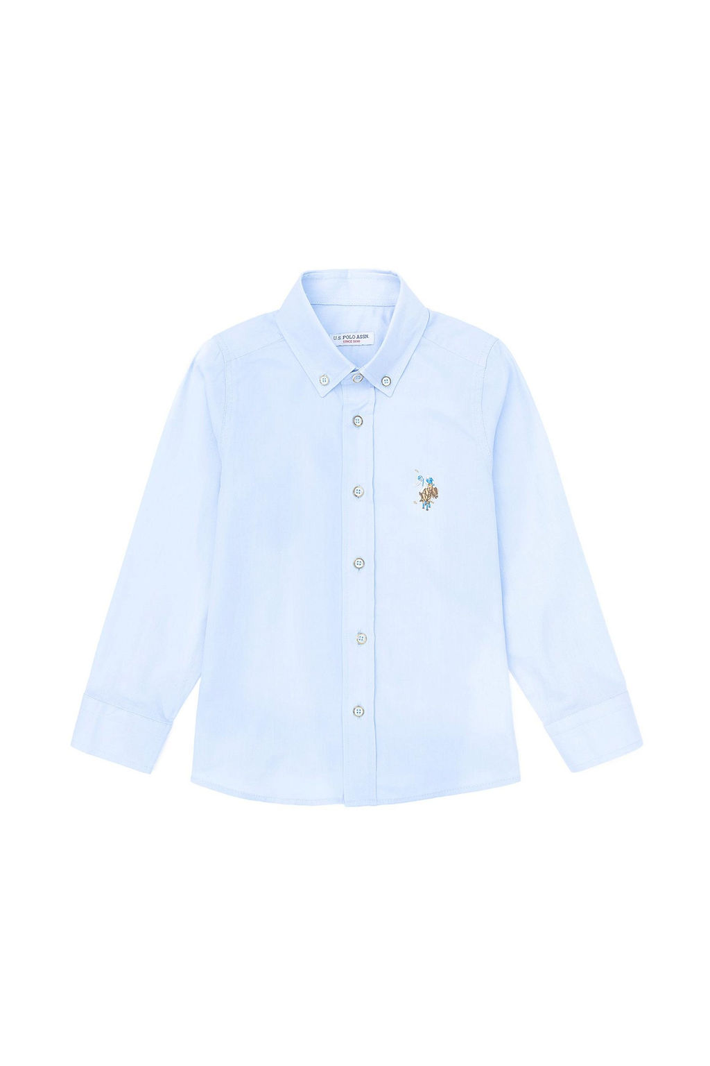 Голубая базовая рубашка с длинным рукавом для мальчика - U.s. polo assn фото 2