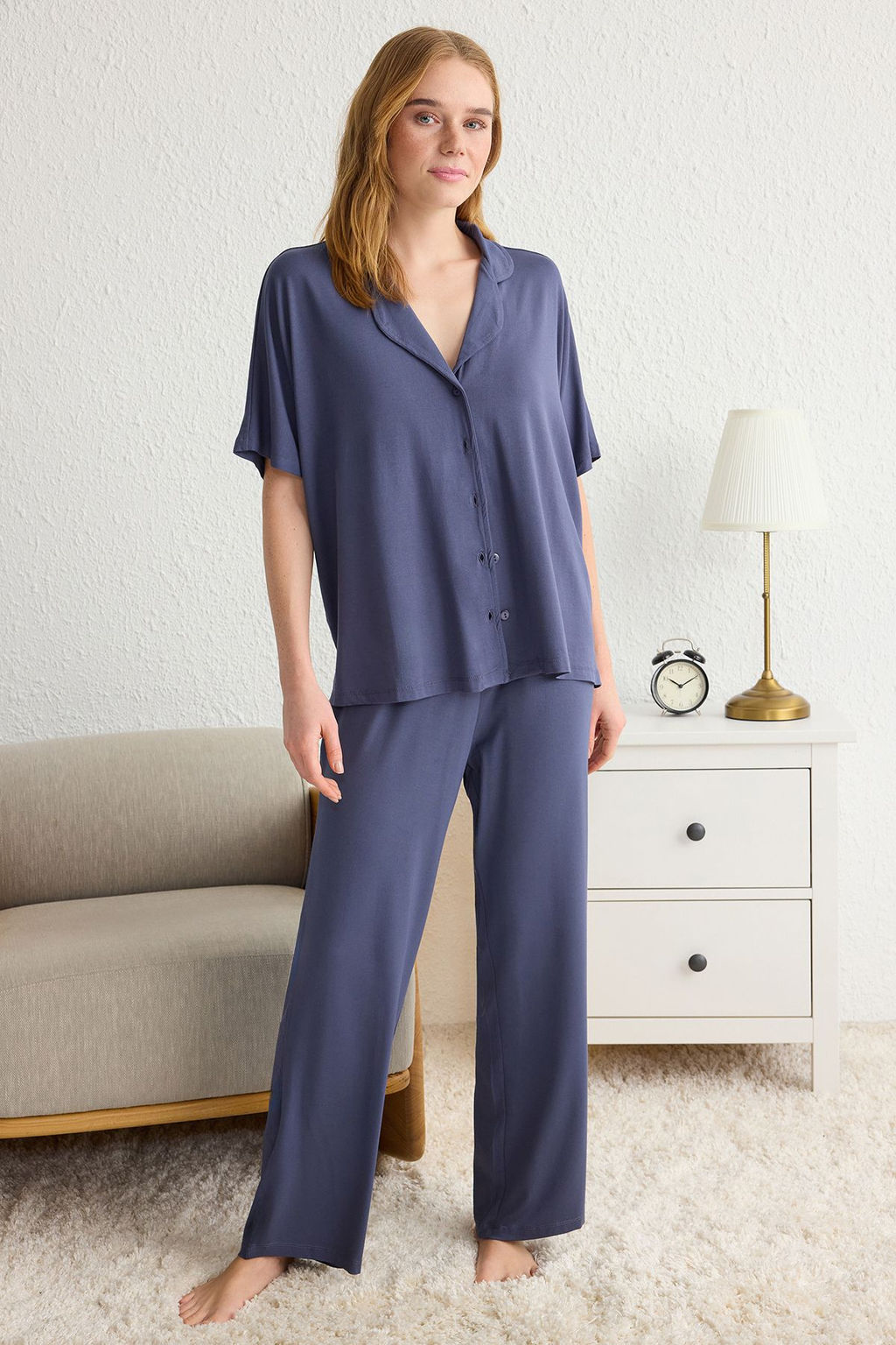 Trendyolmilla Antrasit Rahat Kal?p Viskon Hamile Orme Pijama Tak?m? THMSS25PT00165 фото 4