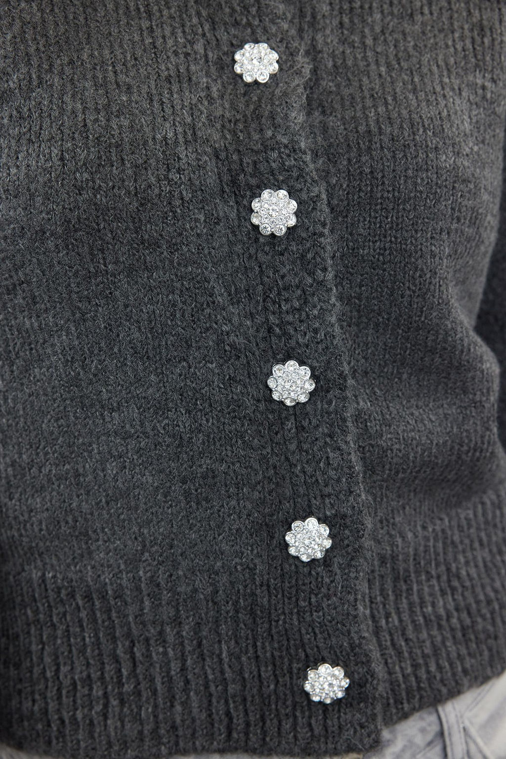 Antrasit Yumusak Dokulu Mucevher Dugmeli Ceket Gorunumlu Triko H?rka TWOAW21HI0034