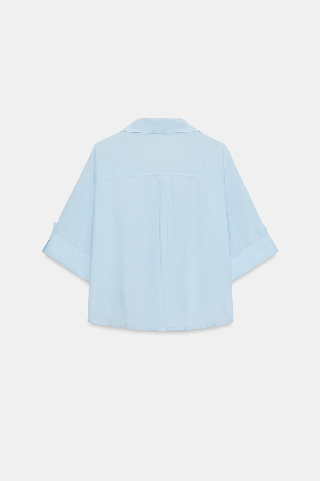 CAMISA CORTA CON LINO / Celeste