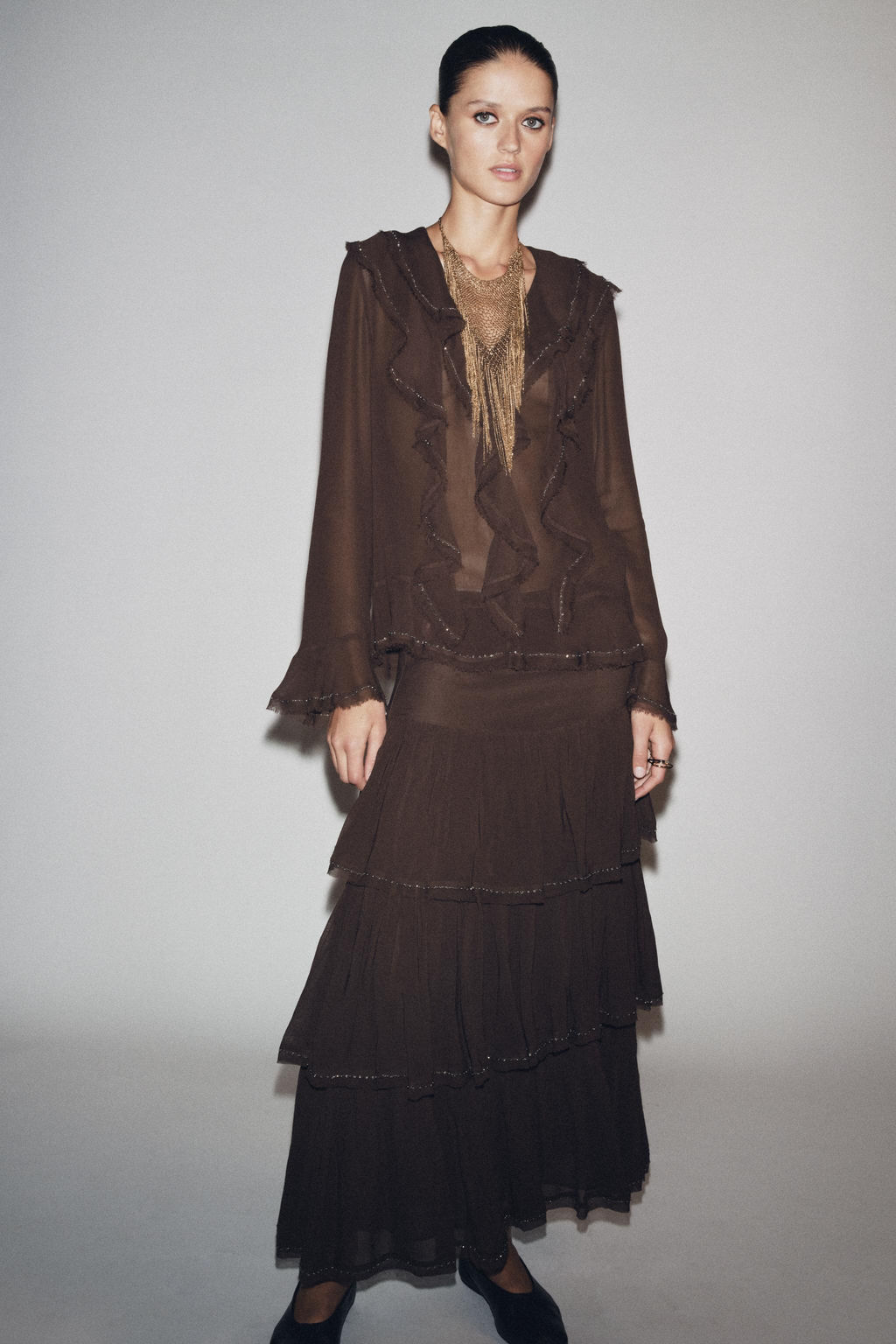 ZW COLLECTION BEADED RUFFLED BLOUSE - Zara фото 5