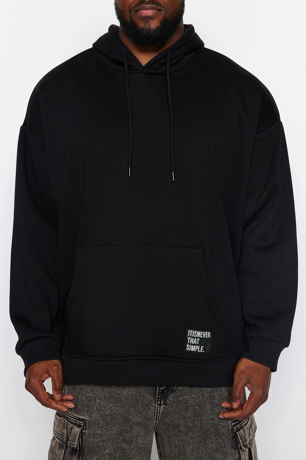 TRENDYOL MAN Antrasit Buyuk Beden Oversize Basic Rahat Kapusonlu Etiketli Ici Polarl? Sweatshirt TMNAW24AO00000 - Trendyolmilla фото 20