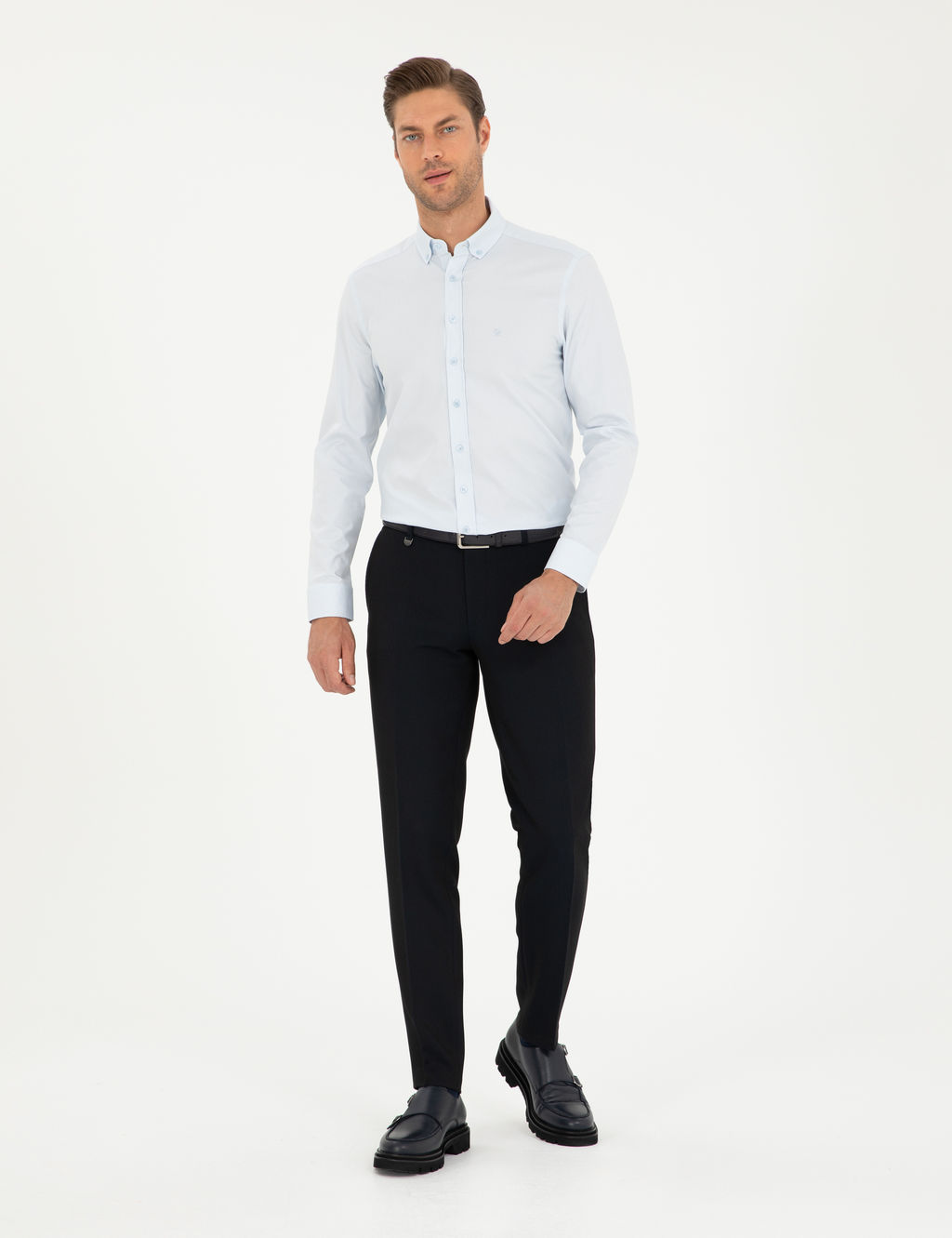 A__k Mavi Slim Fit Uzun Kollu G_mlek
