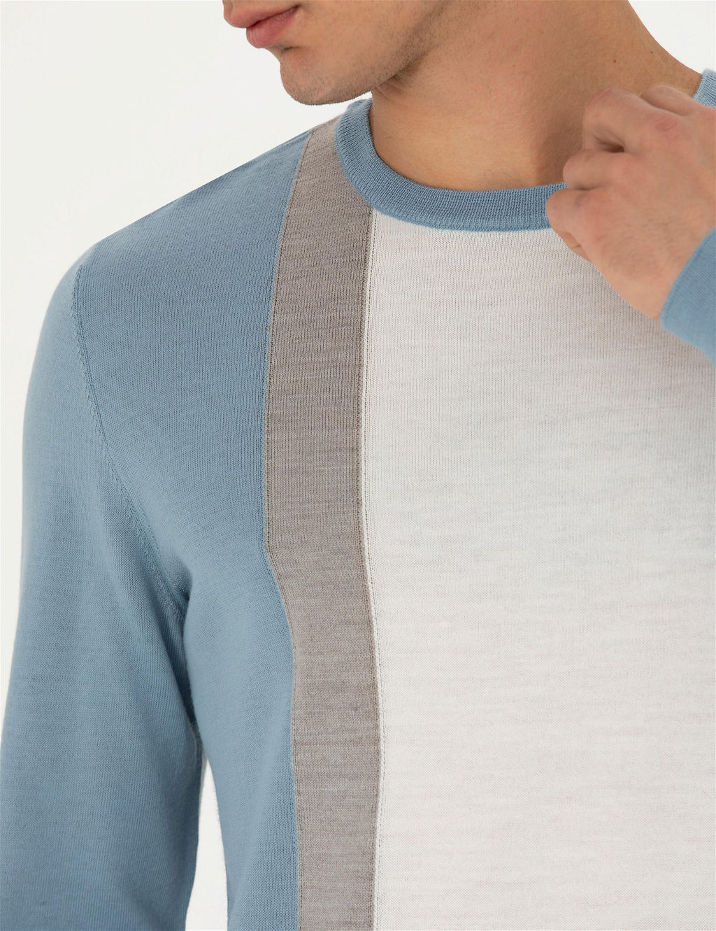 Koyu Mavi Slim Fit Bisiklet Yaka Y_n Kar___ml_ Triko Kazak
