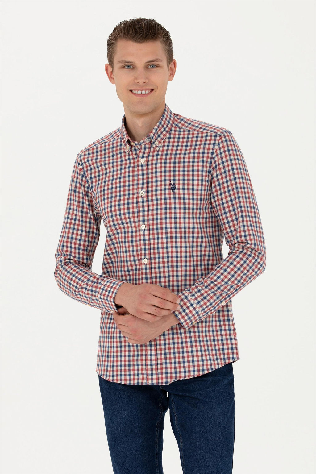 Мужская бордовая рубашка с длинным рукавом - U.s. polo assn фото 7